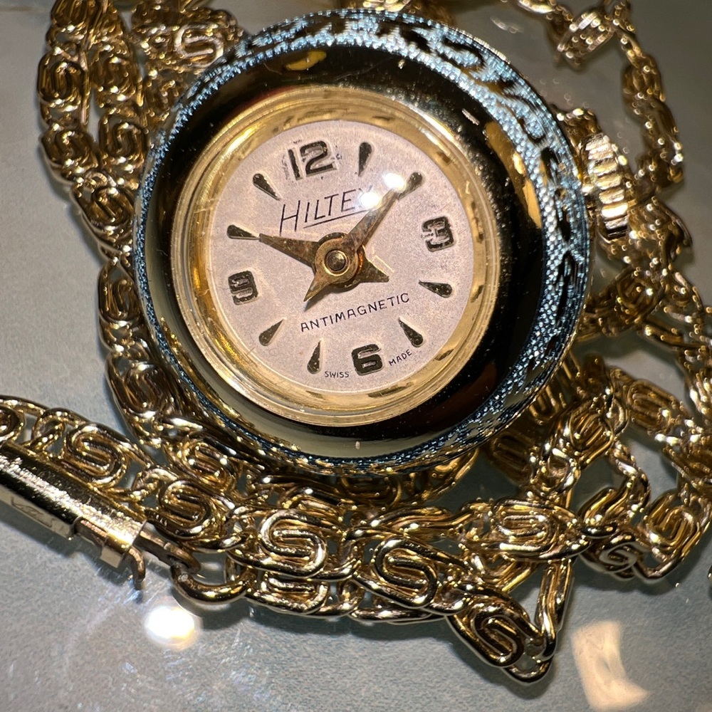 HILTEX Vintage Guilloche Ball Watch Charm Necklace